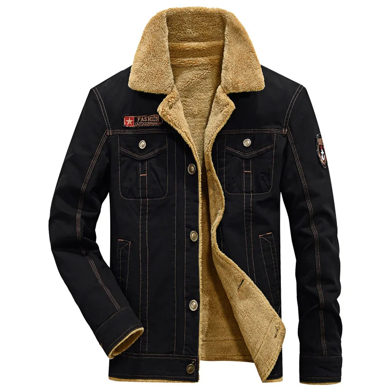 Jeans Tactical Flight Cotton Jacket 5XL Men's Winter Padded Warm Military Jacket Men's Thick Fur Collar Pacas Coat