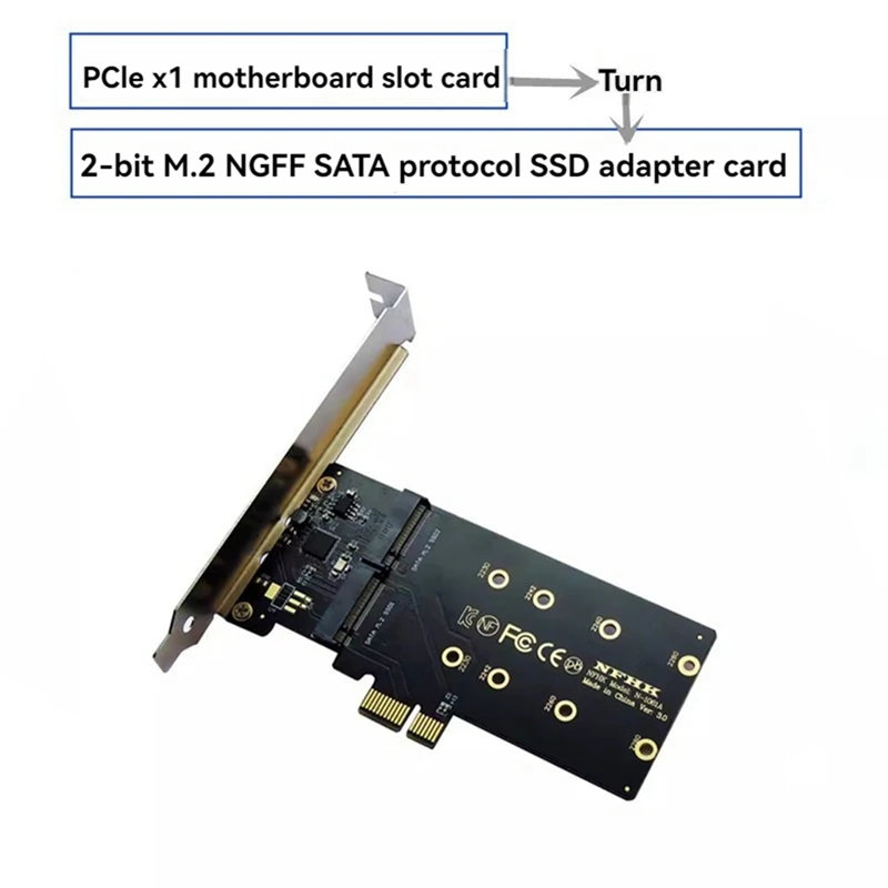Фото Адаптер PCI-E — M2 Адаптер PCI Express X1 2-портовый B Key M.2 NGFF SATA SSD Адаптер PCIE M2 Карта расширения Riser Card-ABVP №1