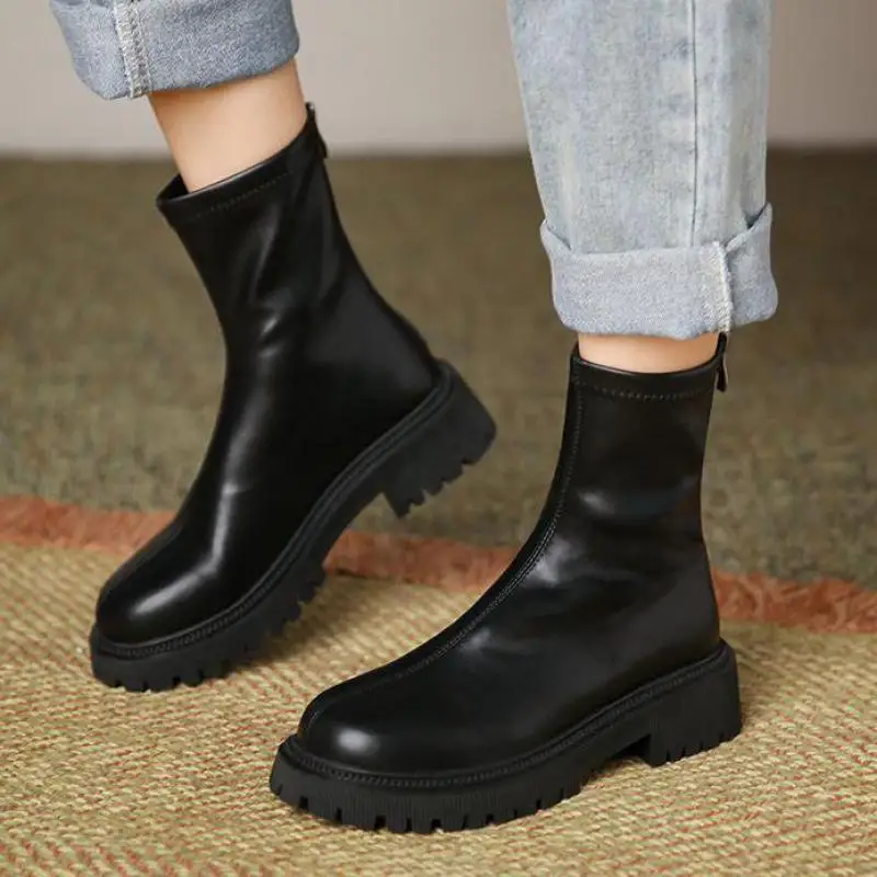 

Riding Boots Ladies Short 2022 Autumn New British Style Leather Thick Bottom Increased Ytmtloy Round Toe Botines De Mujer Sexy