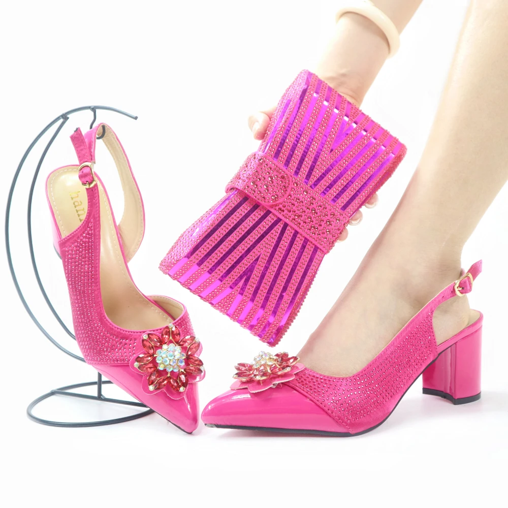 

Nigerian 2022 Sandals New Arrival Italian Design Fashion Unique Style Party Wedding Concise Ladies Shoes in Fuchsia Color