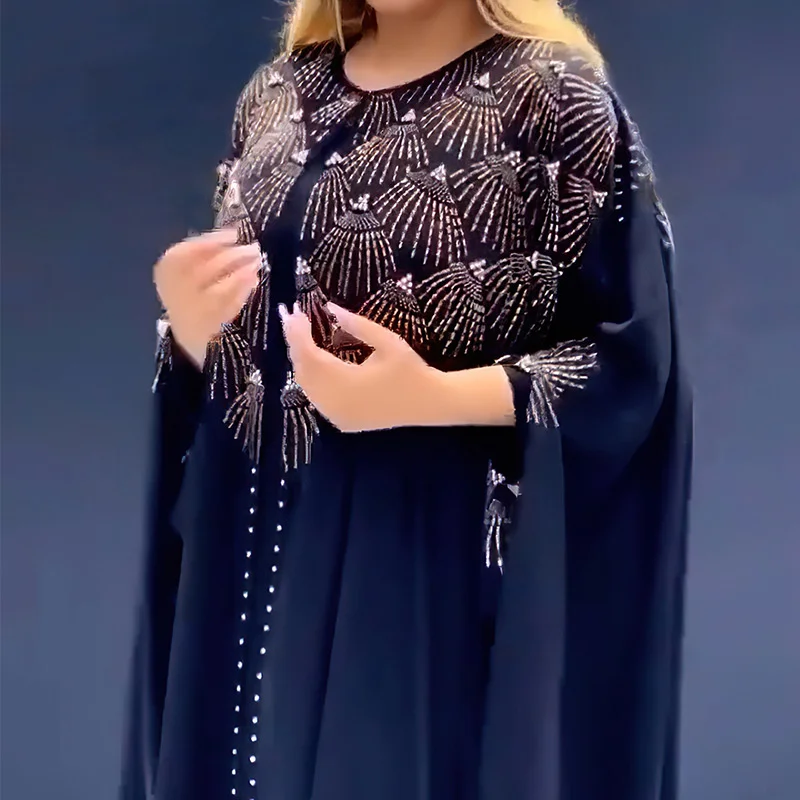 Plus Size Women Clothing Party Dresses Chiffon Heavy Industry Hot Rolled Diamond Beaded Robe Fashion Elegant Female Clothes