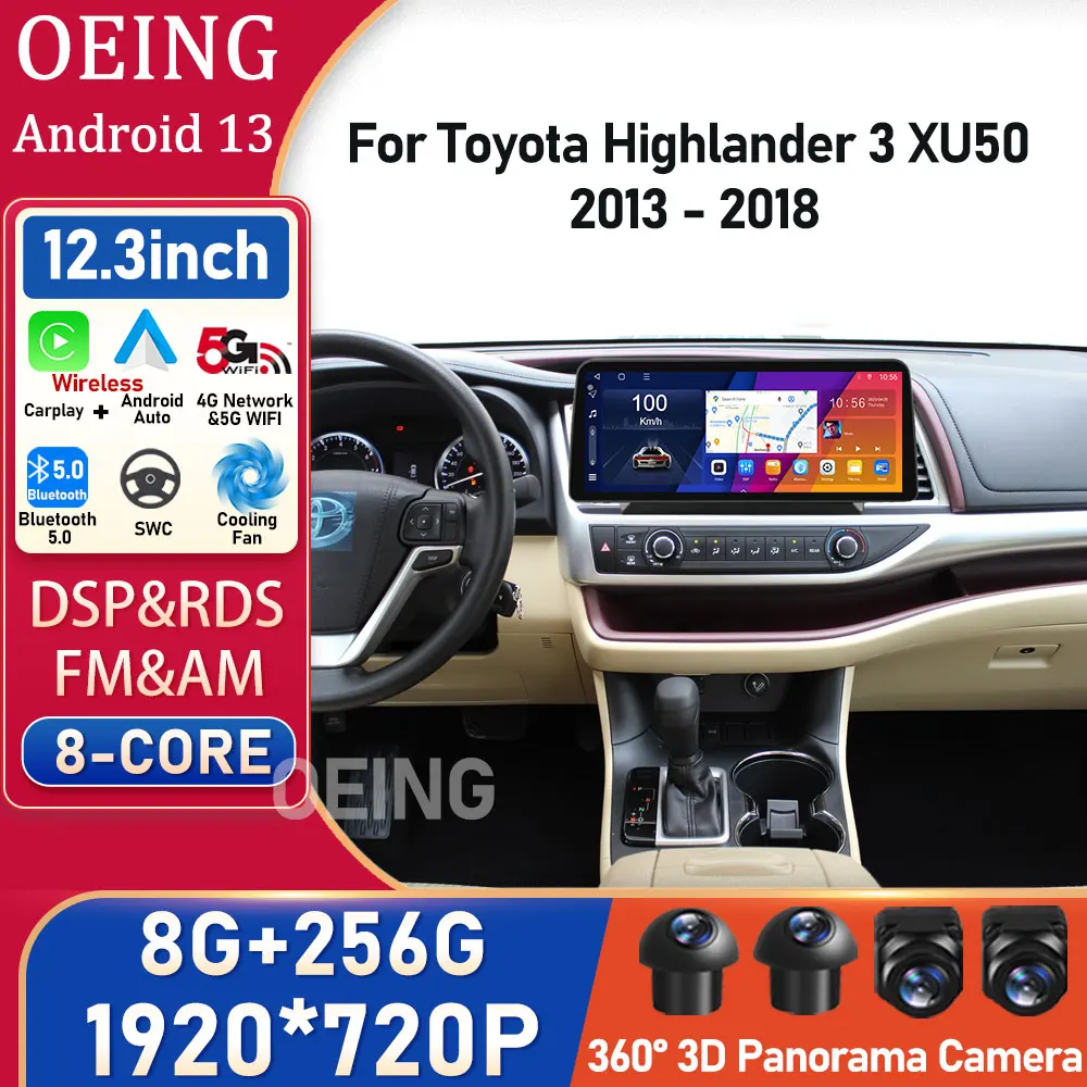 

12.3 Inch Android For Toyota Highlander 3 XU50 2013 - 2018 Auto Multimedia Video Player Car Radio GPS Navigation All In One