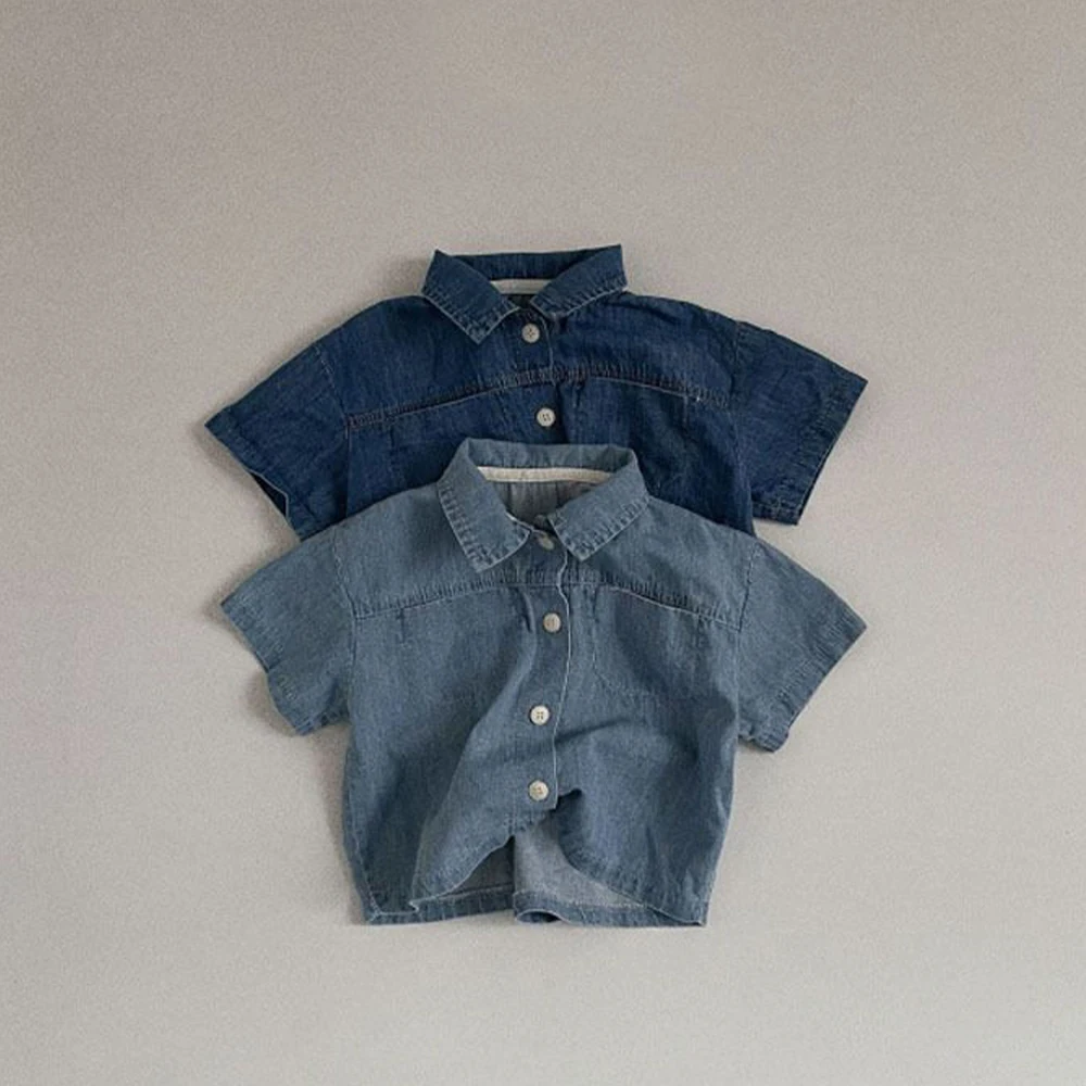 

Melario Boys and Girls Summer Cool Denim T-shirt Shorts Two-piece Set for Children's Summer 1 Casual Westernized Thin Style Set