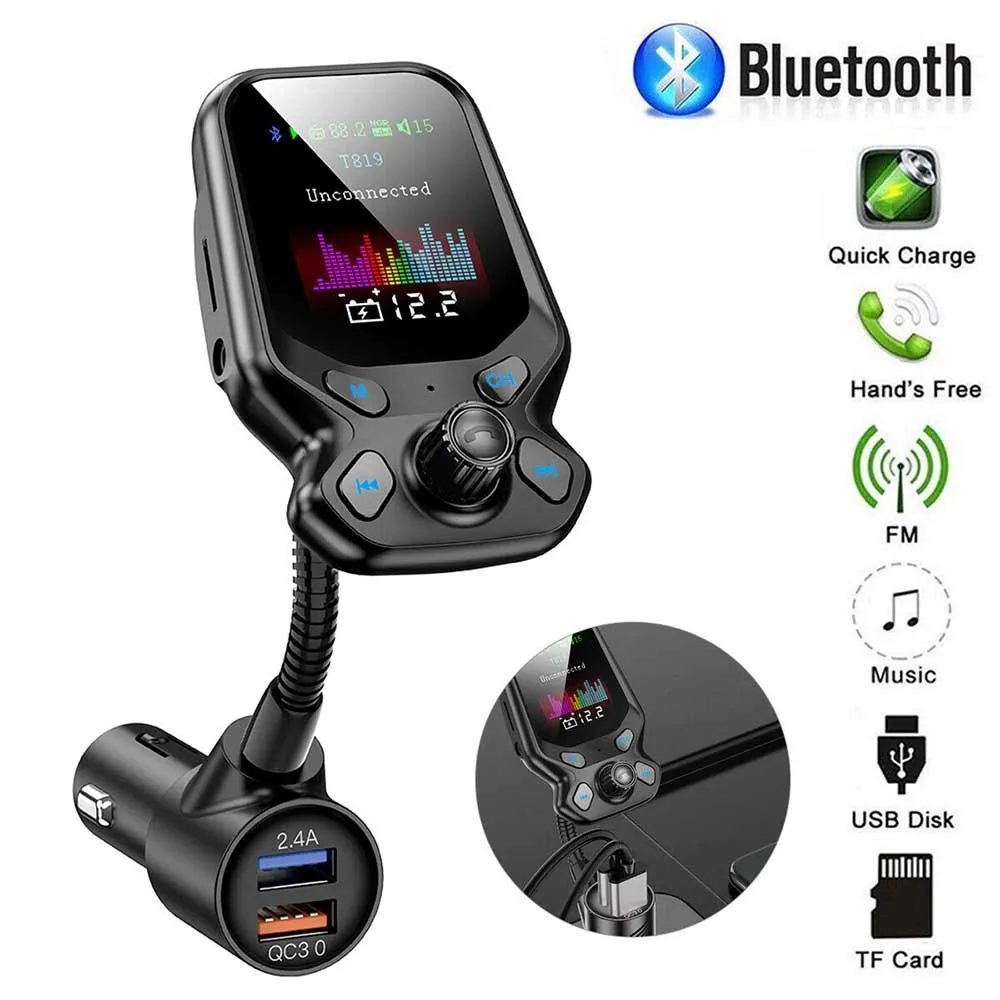

1pc Wireless Bluetooth Handsfree Car Kit FM Transmitter Charger QC3.0 Fast Charging MP3 Player Radio Adapter For Hand-free Calls