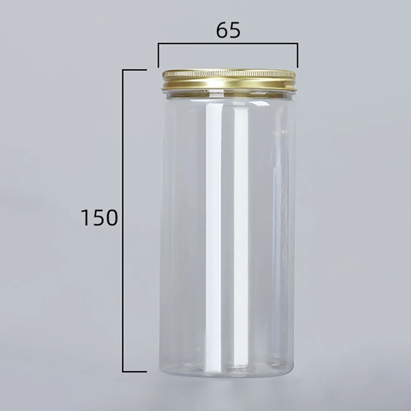 Прозрачные пластиковые банки с алюминиевыми крышками