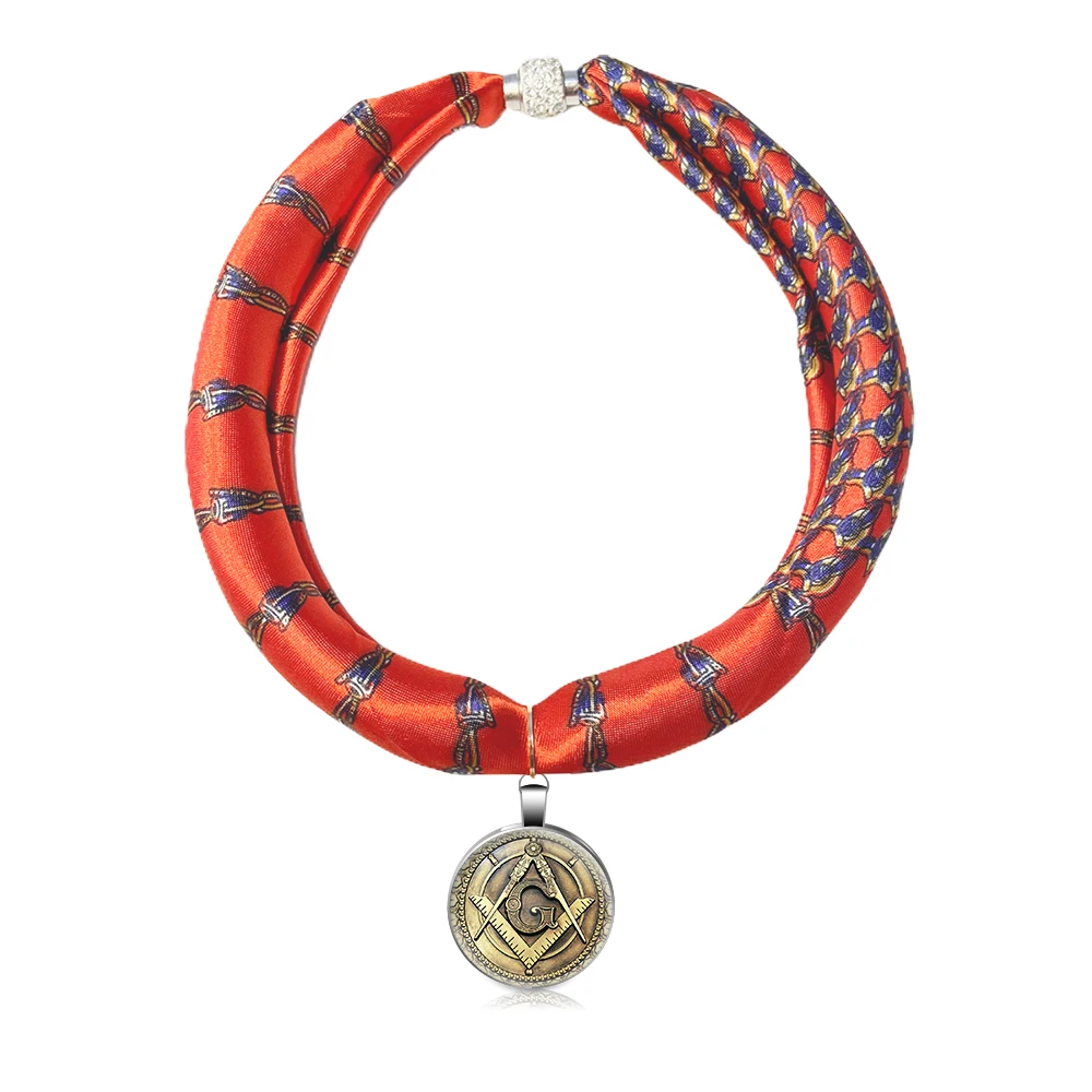 

Fashion Silk Scarf Necklace Creative Pendant Chiffon Loop Women Bandana Accessorie Freemasonry
