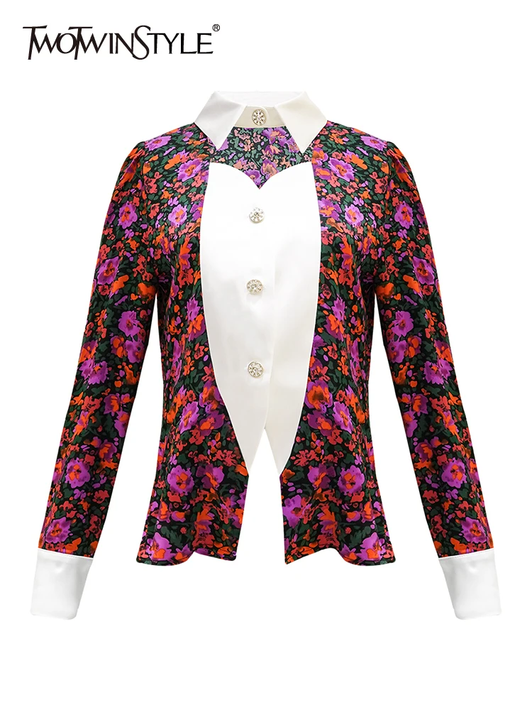 

Женская разноцветная рубашка TWOTWINSTYLE, винтажная блузка с отложным воротником и длинными рукавами на пуговицах, корейская модная одежда