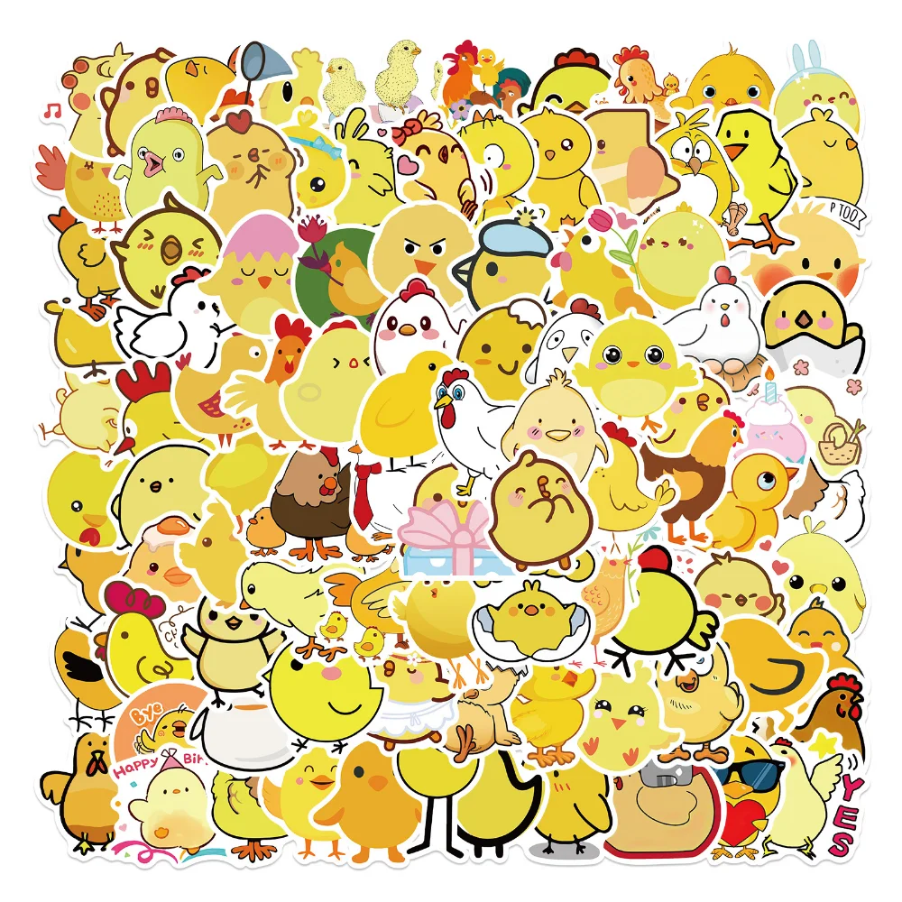

50/100PCS Funny Love Little Yellow Chicken Sticker Graffiti Cartoon For Fridge Scrap Stationery Material Supplies Decal Stickers