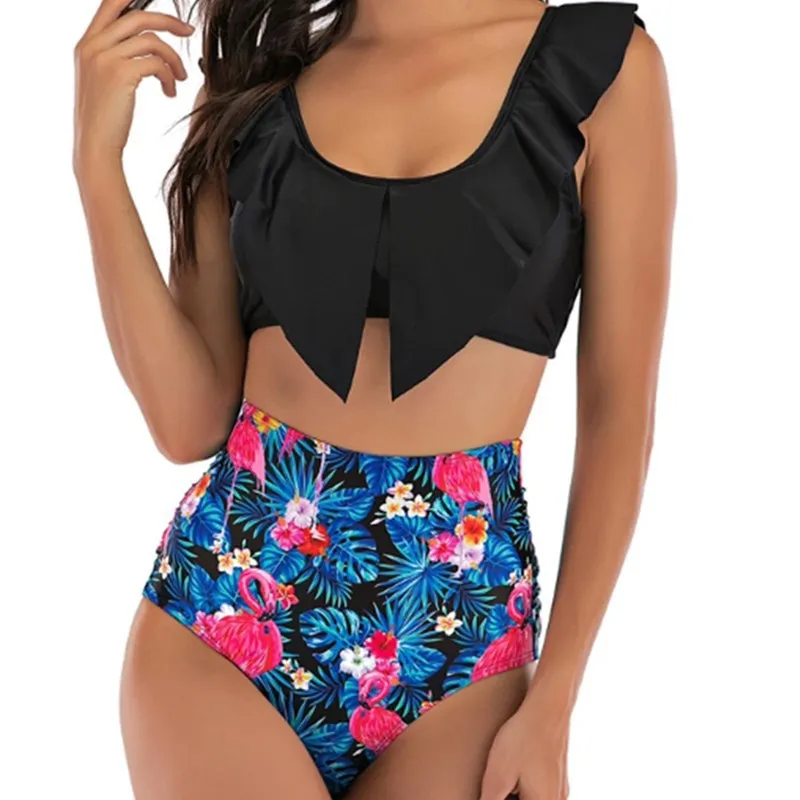 

2022 New Sexy Ruffled High Waist Bikini Print Swimsuit Bikinis Swimwear Separate Beach Bathing Suits 2 Piece Sets