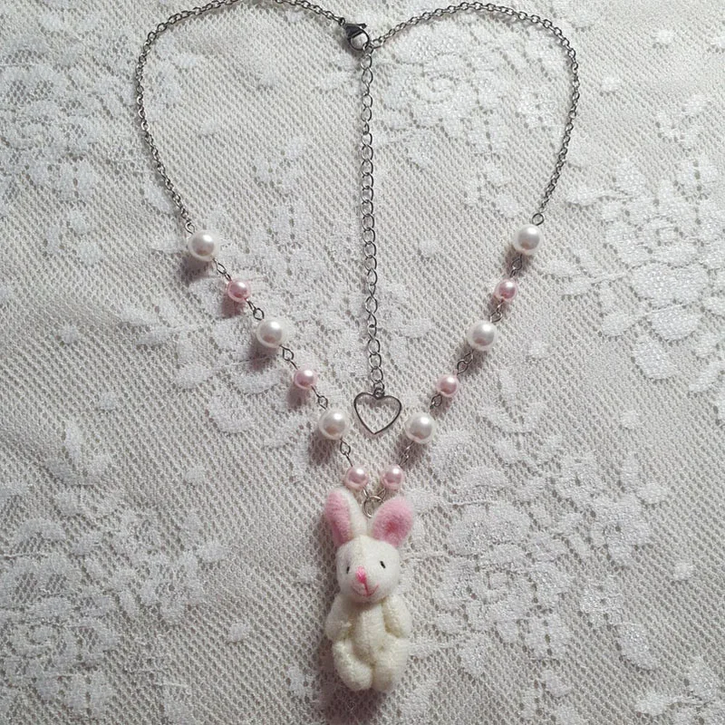 

Cute Rabbit Pendant Necklace charms pearl necklace y2k jewelry