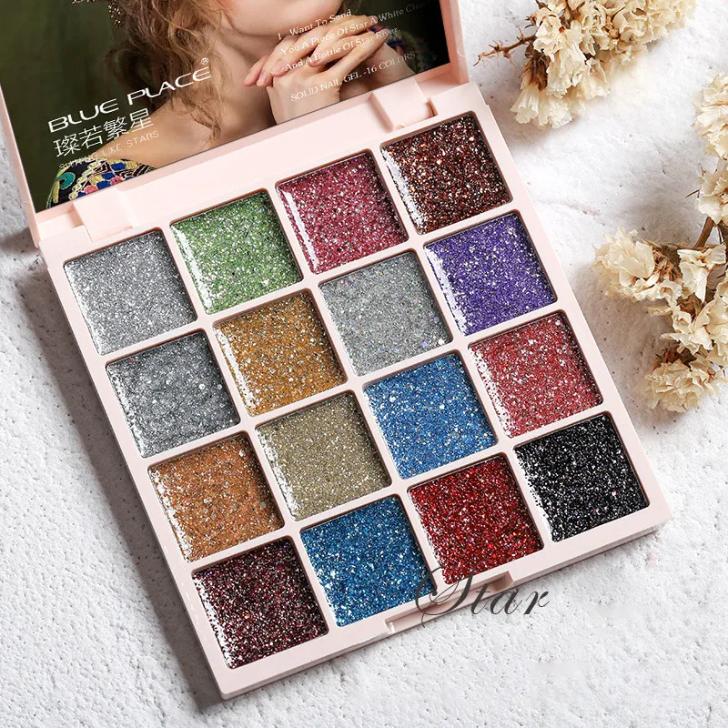 Палетка однотонных гель-лаков для ногтей 6/16 цветов s блестящий розовый и синий