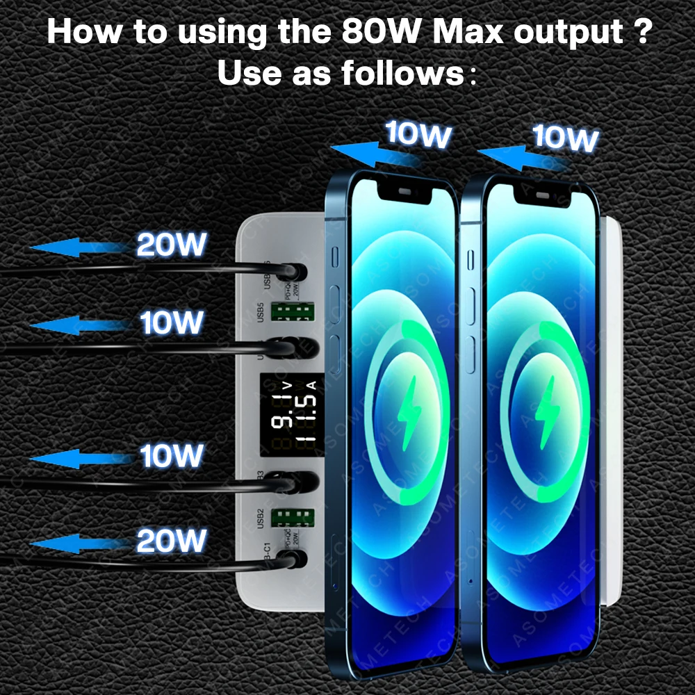 80w dual wireless charger support qc3 0 type c pd fast charger multi usb charger hub fast charging station for iphone13 x xiaomi free global shipping