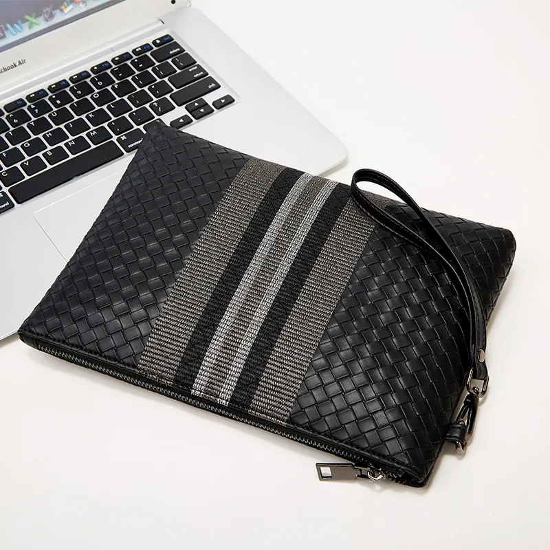 Weave Men's Designer Bag Stripe Clutch Bag Pu Leather Handbag Fashion Men's Purse Wallet Bag for Men Phone New 2023 Luxury