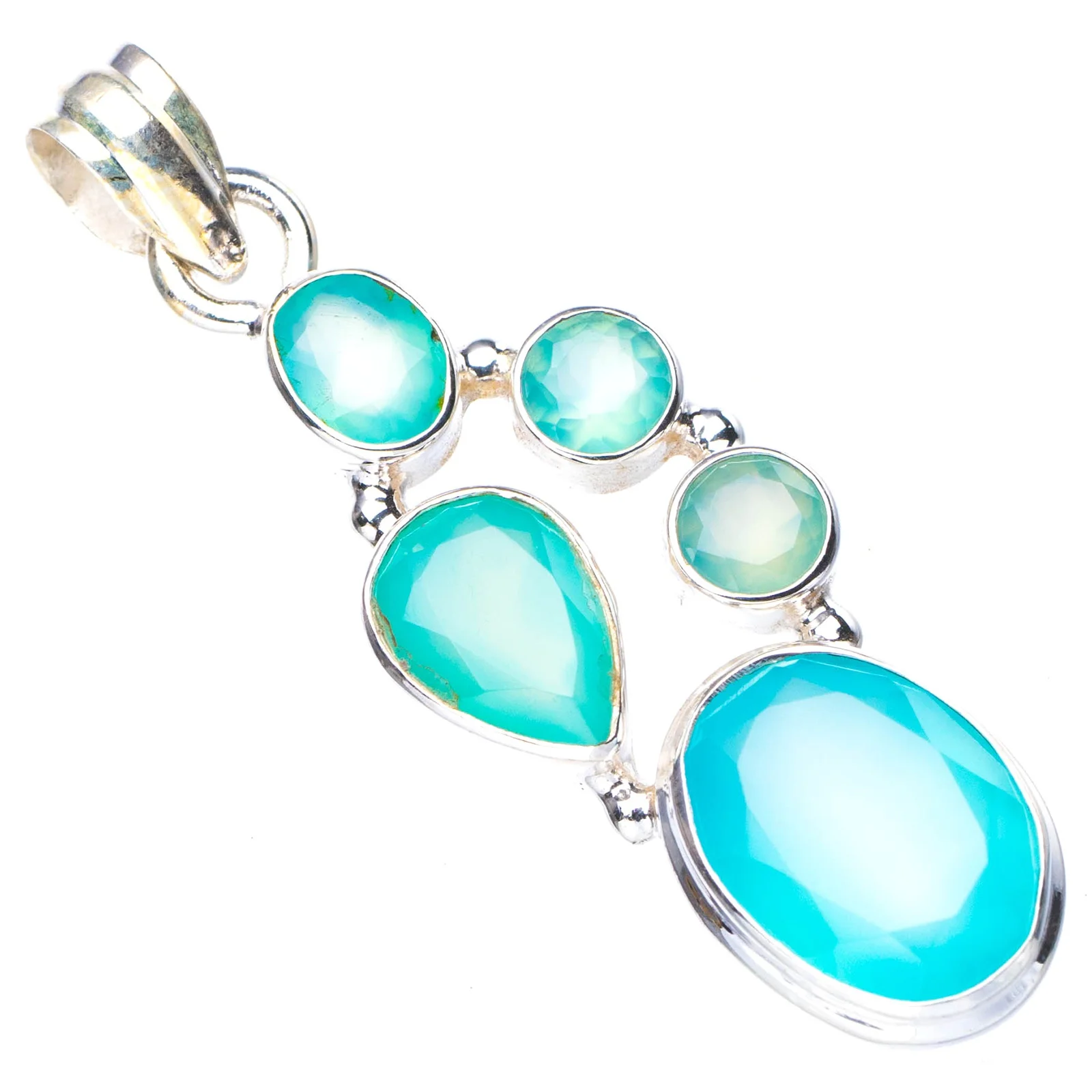

StarGems Natural Chalcedony Handmade 925 Sterling Silver Pendant 2" E4320