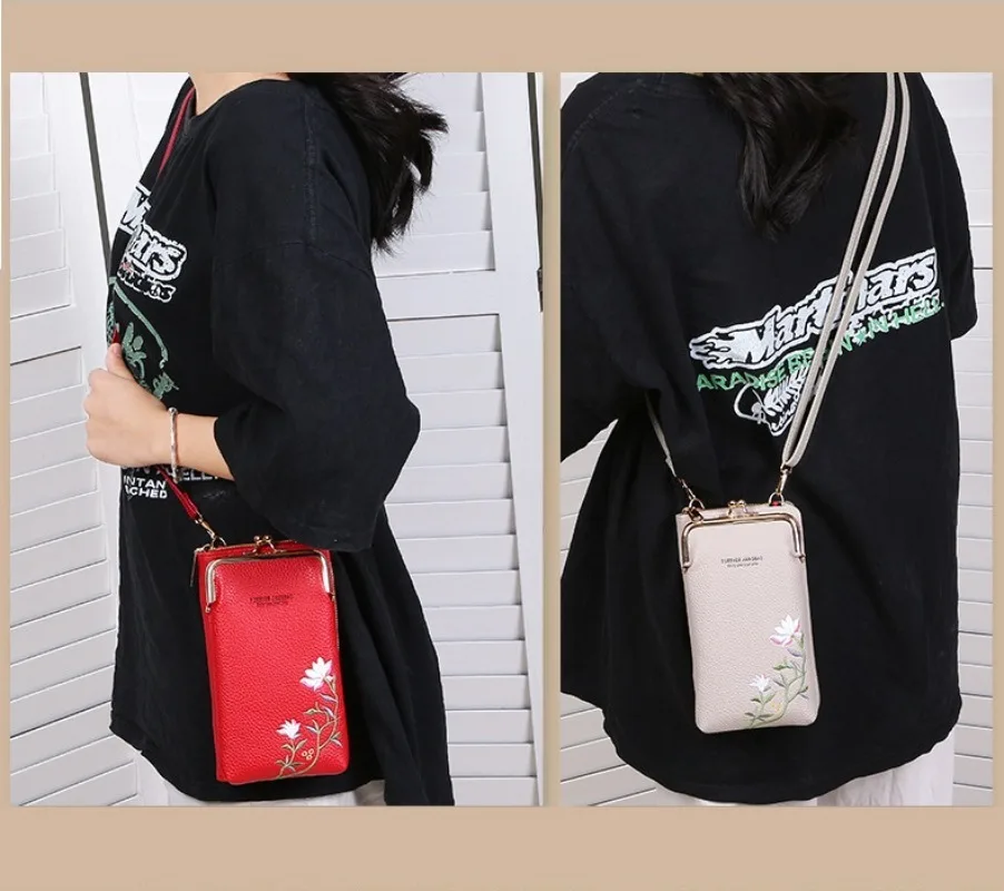 Женская длинная сумка с вышивкой женская на плечо через женский кошелек