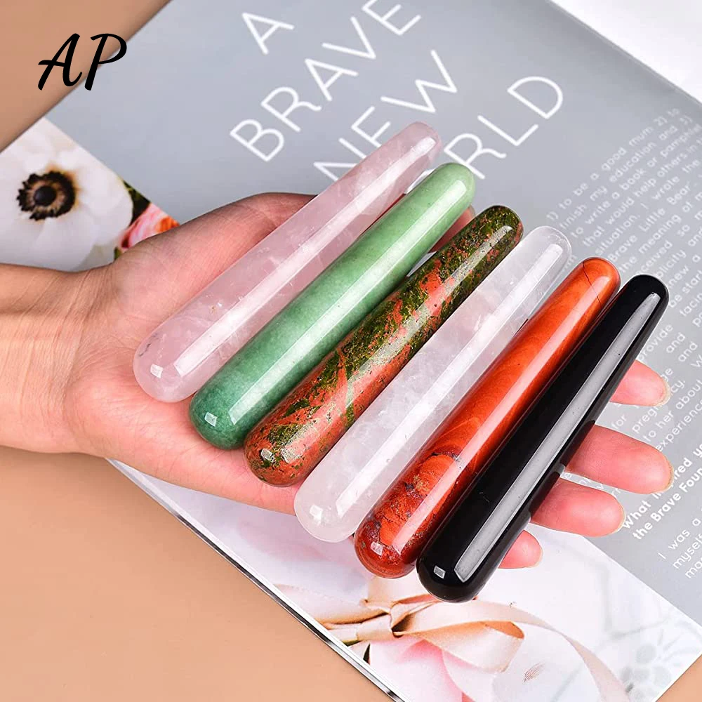 

Массажная палочка из розового кварца с натуральными кристаллами, инструмент для красоты лица, восстанавливающий аметист, энергетический б...