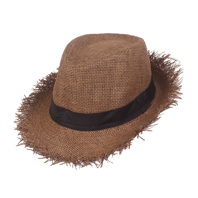 

Burrs Solid Color Korean Version Breathable Men Straw Hat Shade Outdoor Unisex Sun Protection Summer Beach Hat Jazz Cap