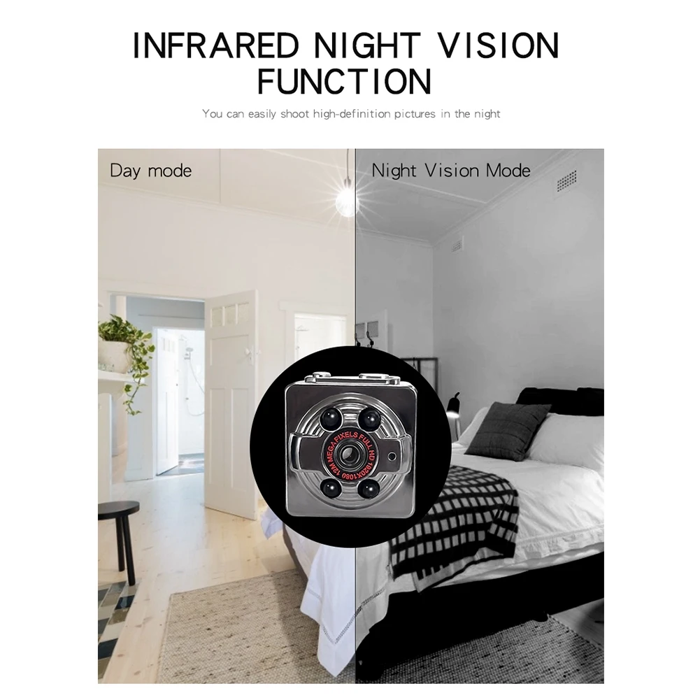 Маленький автомобильный видеорегистратор SQ8 HD с ИК-датчиком движения мини-камера