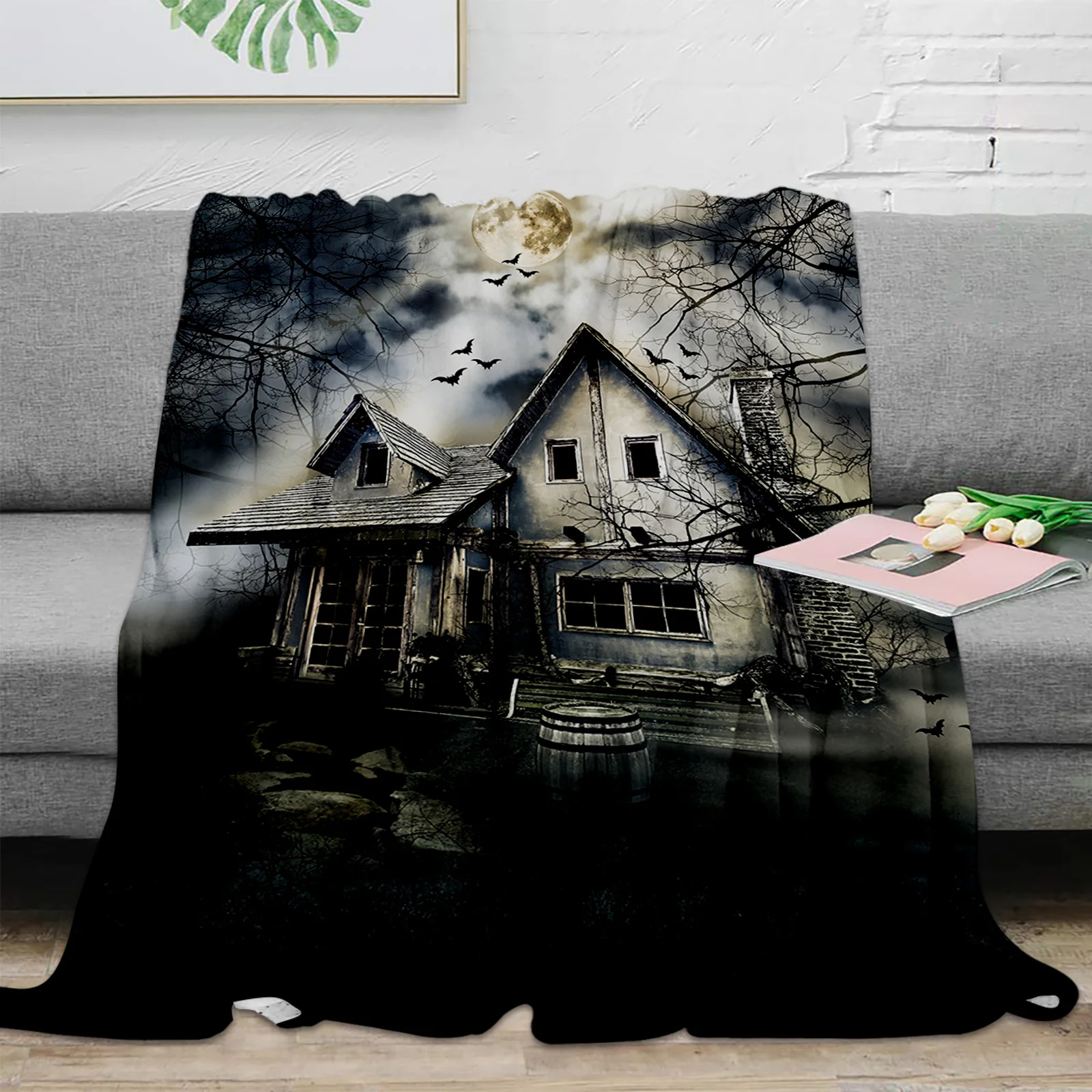 

Плед-одеяло с изображением леса Луны летучей мыши дома с привидениями мягкое удобное плюшевое одеяло s теплые простыни для дивана и кровати