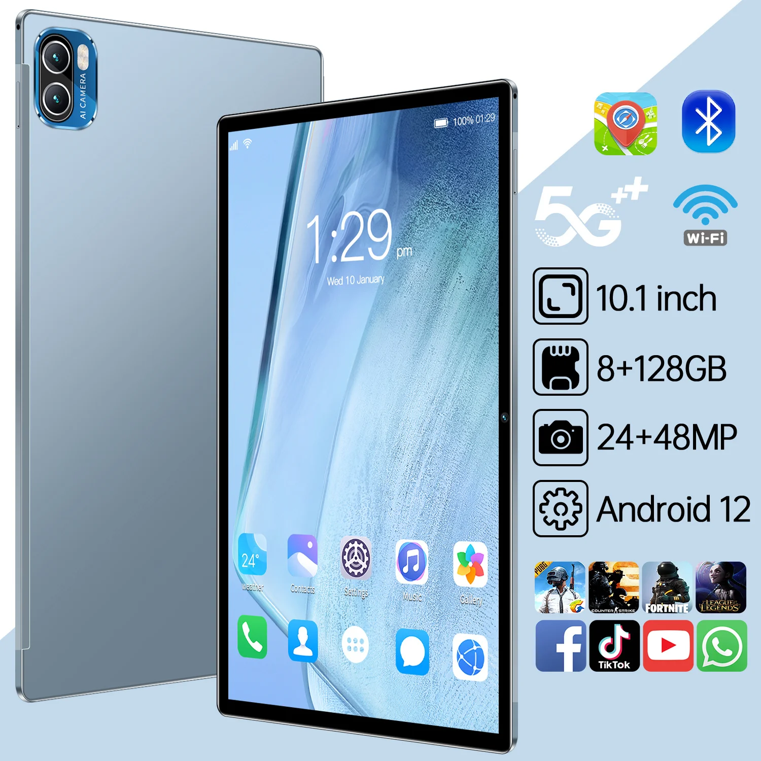 Hot Sale 4G X5 Pro 10.1 Inch Android 12 Tablet 48MP 8GB 128GB Google Play Dual SIM 5G LTE GPS Pad 8000mAh