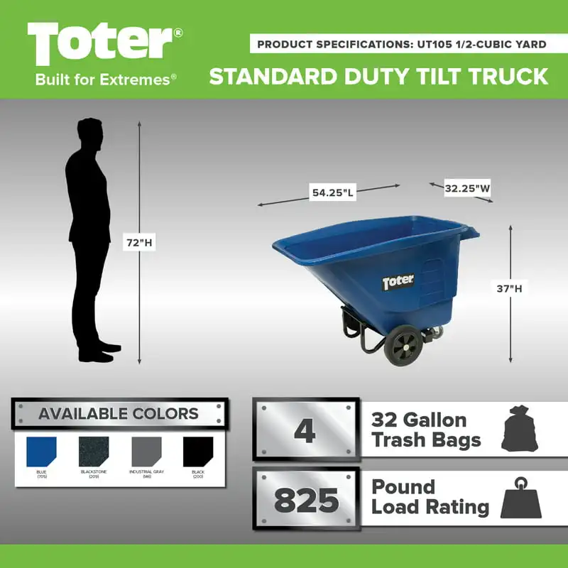 

Cubic Yard 825 lbs. Capacity Standard Duty Material Handling Tilt Truck - Gray