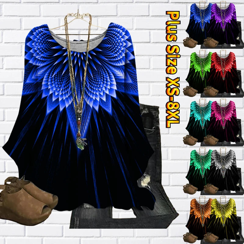 

2023 Women's Loose Size Tops T Shirt Tee Vintage Print Casual Holiday Daily Home Long Sleeve Round Neck Basic Essential XS-8XL