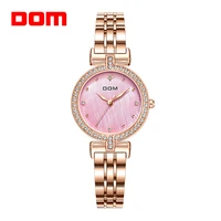 dom ladies watch fashion square ladies quartz watch bracelet set pink dial simple rose gold mesh luxury ladies watch