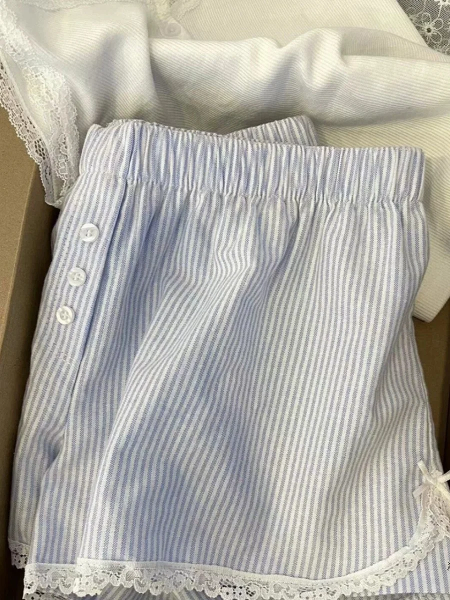 K-sle милые кружевные пижамы женские летние 2024 повседневные широкие шорты с