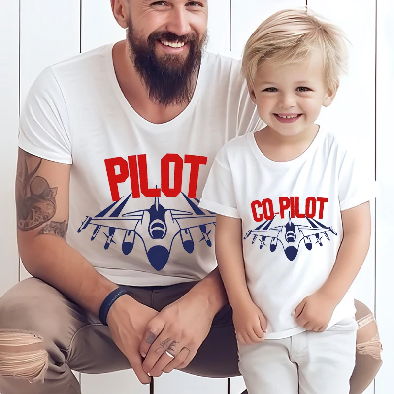 Dad Son Daughter Family Matching Outfits PILOT CO-PILOT Cute Family Look T Shirt Daddy and Me Familien Outfit Sommer Family Tees