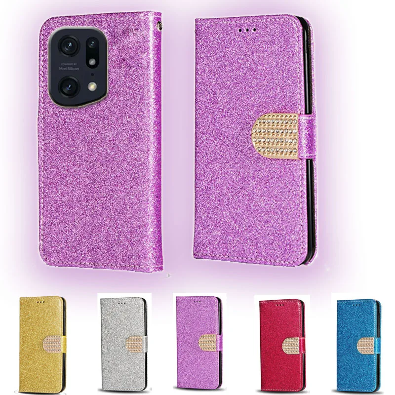 

Роскошный Блестящий Алмазный Флип-кошелек из искусственной кожи для Oppo Find X5 Pro Чехол с отделением для карт