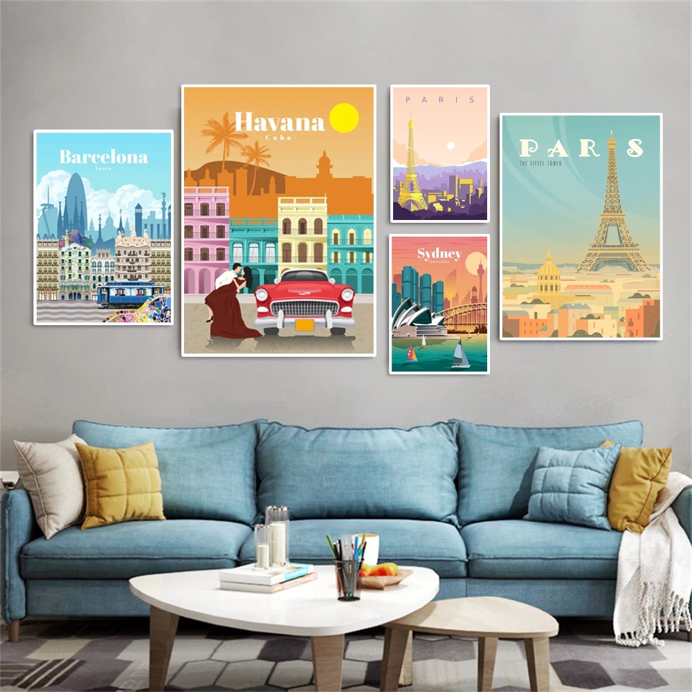 

Famous City Landscape Posters Prints on Canvas Wall Art for Living Room Pop Art Home Decoration Frameless Painting