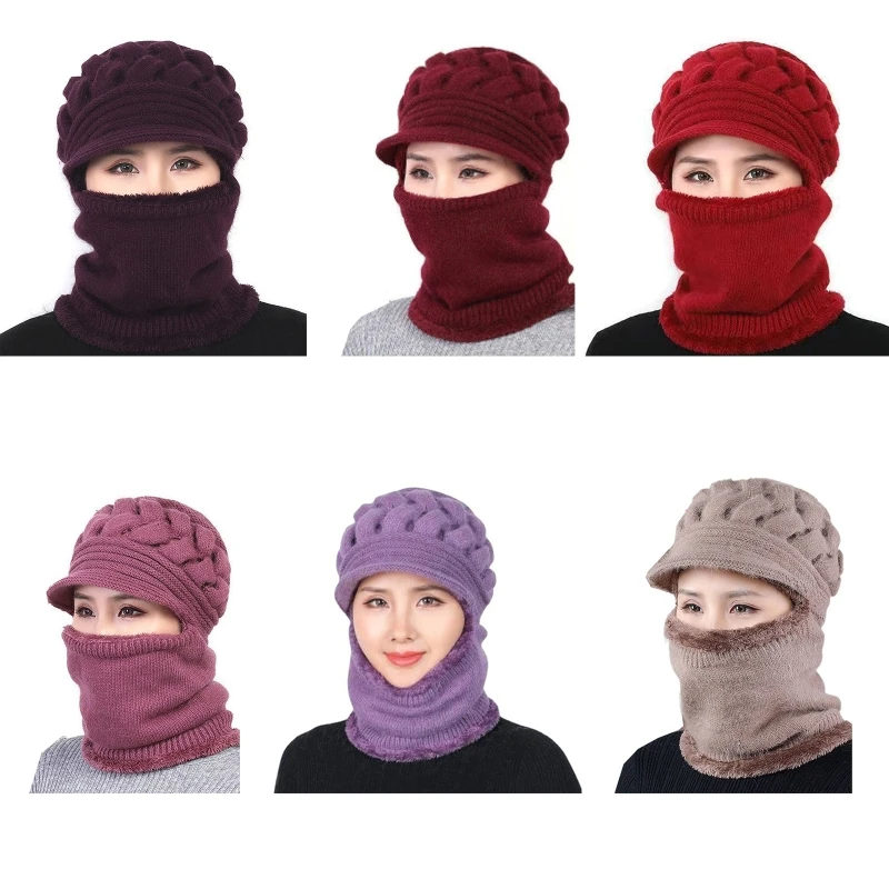 

Knitted Hats Flocking Lining Hat Scarf Set Hooded Hat Scarf Middle-aged Women