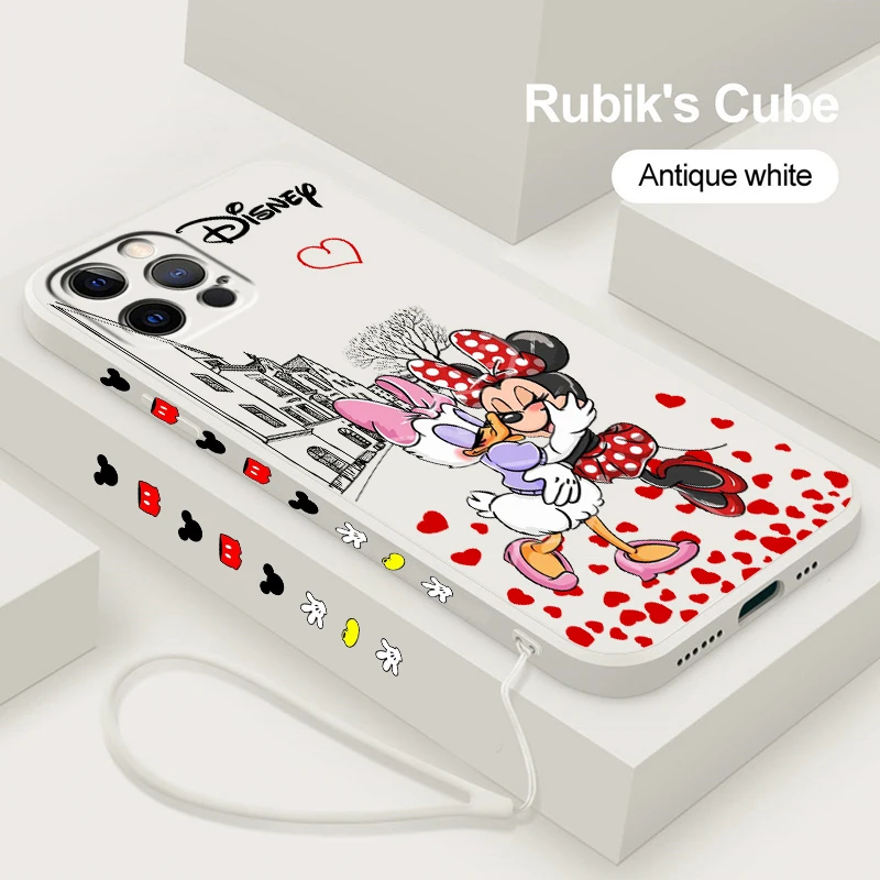 

Love Mickey Minne Daisy Liquid Left Rope Phone Case For Apple iPhone 14 13 12 Mini 11 Pro XS MAX XR X 8 7 6S SE Plus Cover Shell