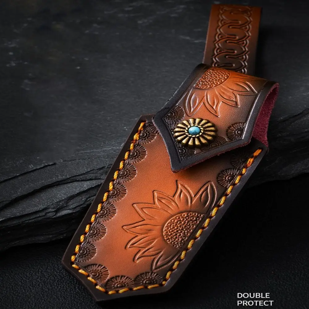 

Brown Fold Knife New Two Layer Cowhide 14.5*5.5cm Scabbard Tool Flashlight Belt Loop Camping Equipment