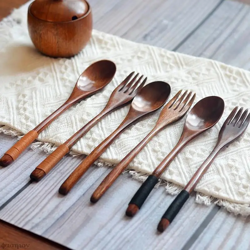 Деревянная ложка и вилка для супа экологически чистые товары посуда натуральный
