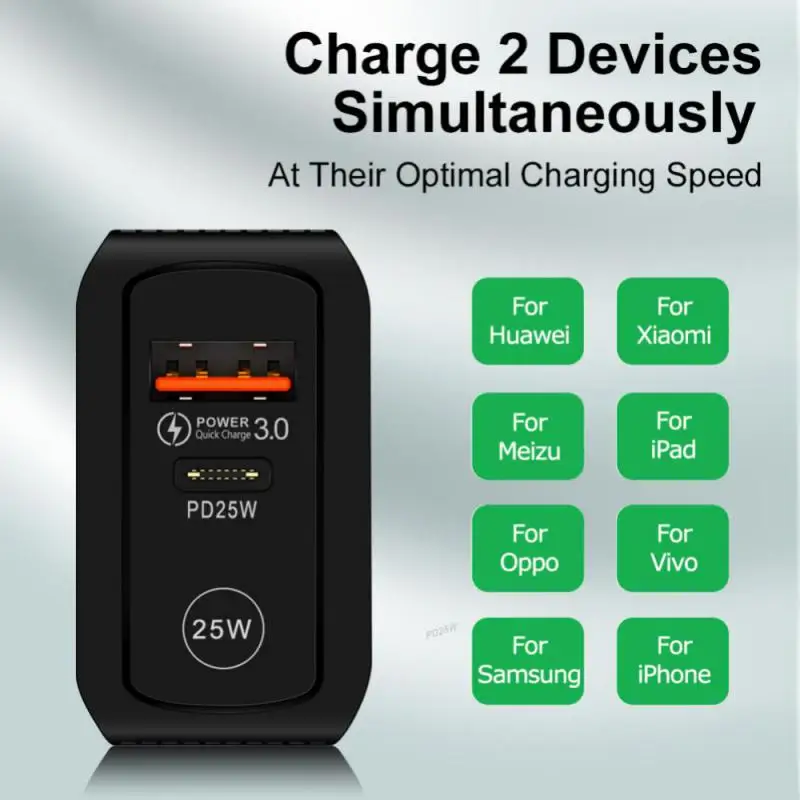 

New 25W PD+QC3.0 Fast Charger Mobile Phone Charger EU/US/UK Plug Wholesale Quick Charge For HUAWEI IPhone 12 Pro Max Macbook