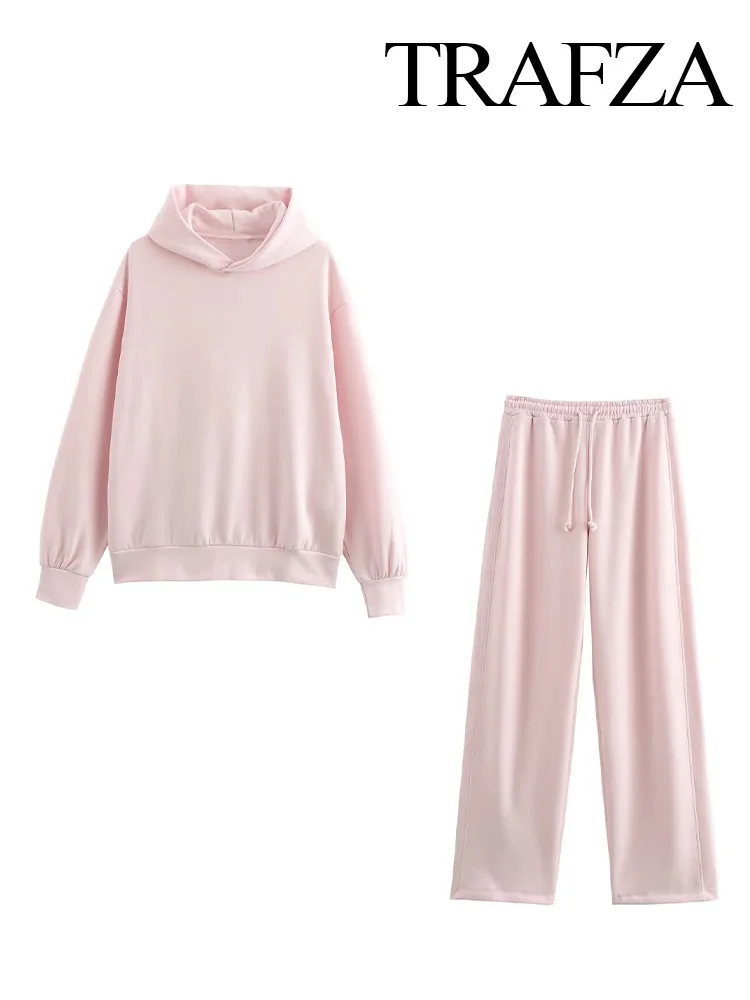 TRAFZA женские модные брючные костюмы трендовый однотонный свитшот с капюшоном топ