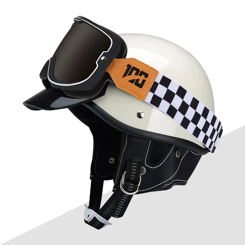 Мотоциклетный шлем KEAZ в винтажном стиле блестящий белый мотоциклетный