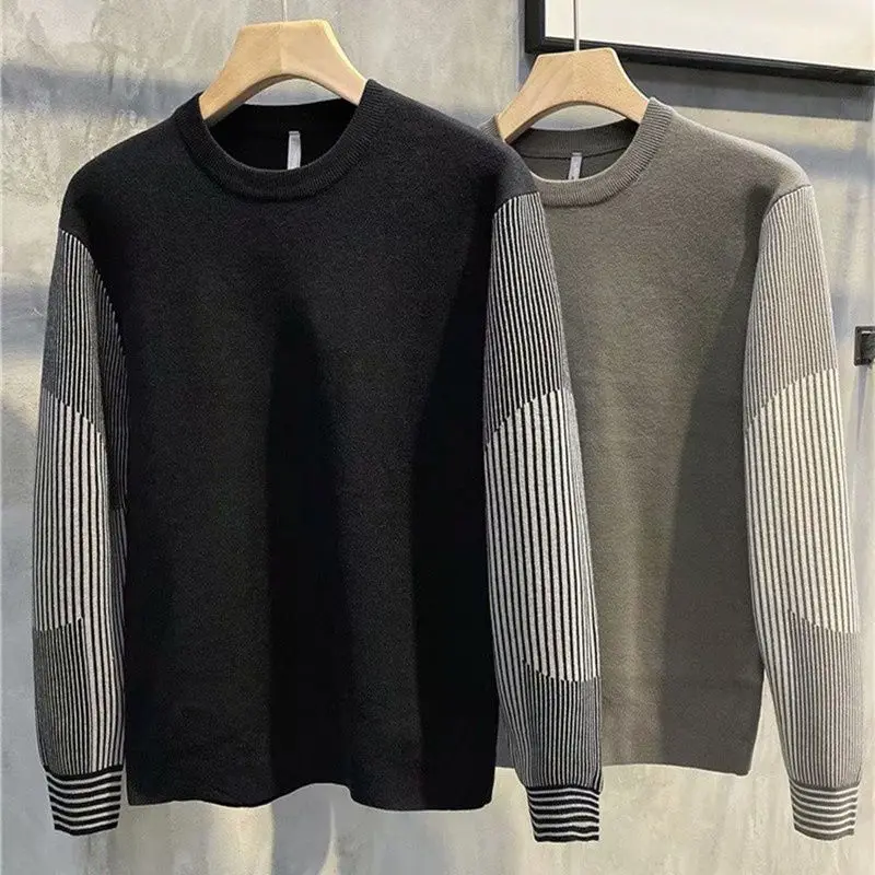 Men's Fashion Autumn Winter O-Neck Sweater Korean Man Casual Loose O-Neck Patchwork Knit Pullover Tops 2022 New Clothing Male