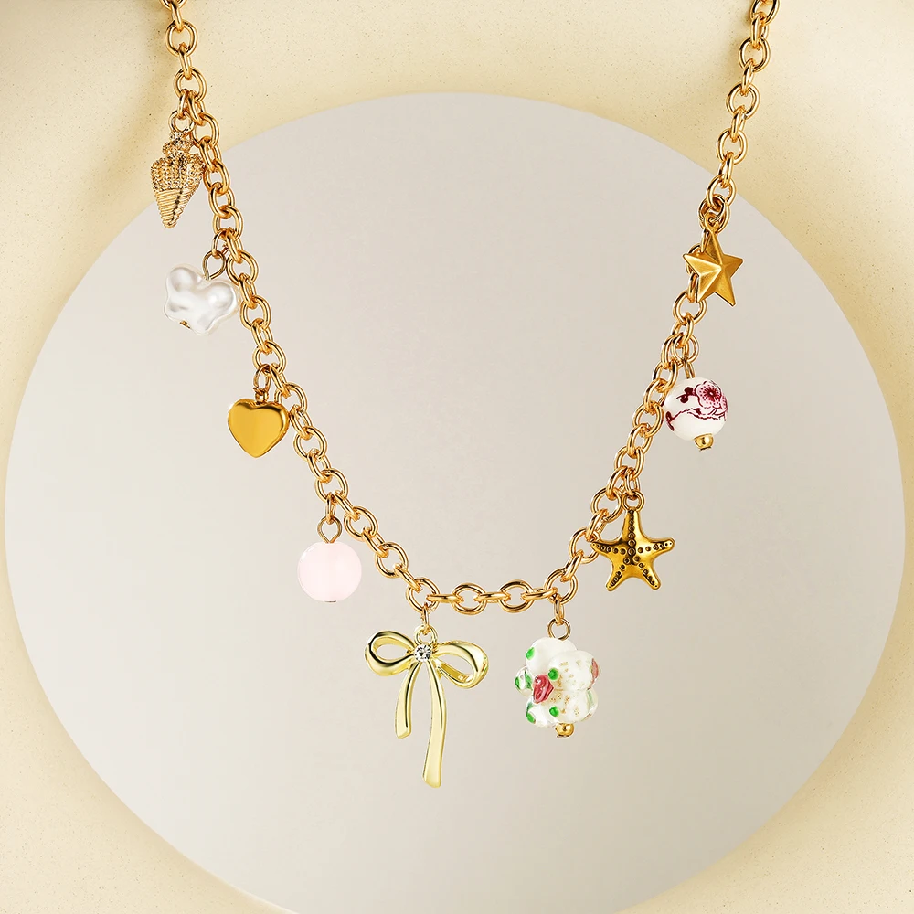 Креативное ожерелье с подвесками в виде цветка морской звезды и банта для женщин