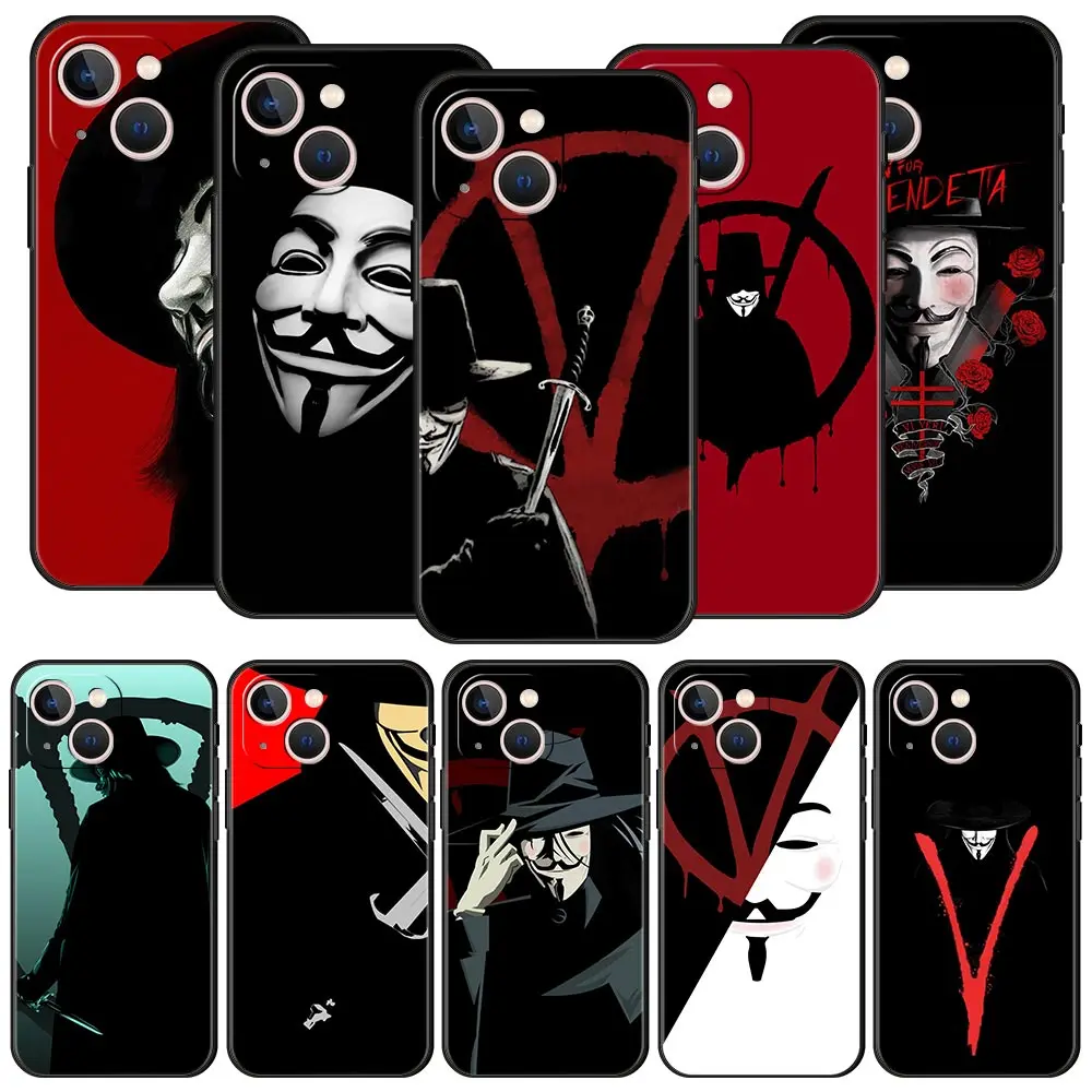 

V for Vendetta Mask rose Luxury Phone Case For iPhone 11 12 14 13 Pro Max Mini X XR XS 7 8 Plus SE Soft Black Cover TPU Fundas