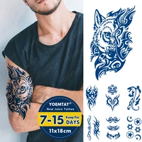 ink juice blue waterproof temporary tato sticker wolf tiger smiley star moon body art fake tattoo men women long lasting tattoos
