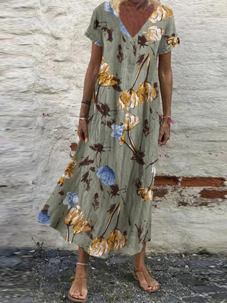 Oversized Womens Floral Sundress ZANZEA 2022 Kaftan Printed Summer Dress Short Sleeve Maxi Vestidos Female Casual Robe Femme