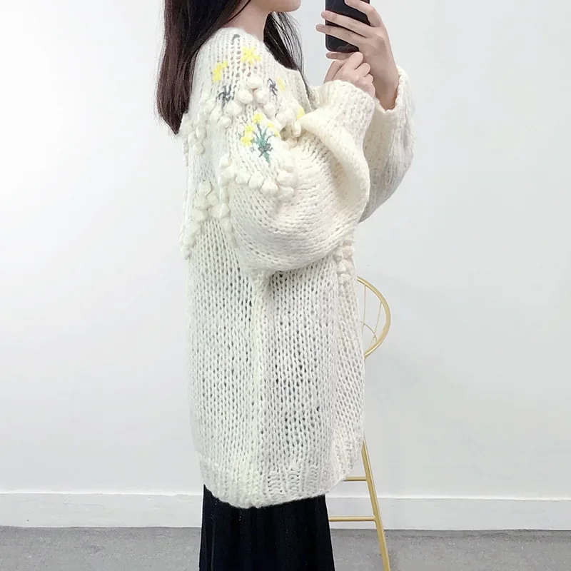 Весенне-осенний новый пуловер с цветочной вышивкой женский свободный крой