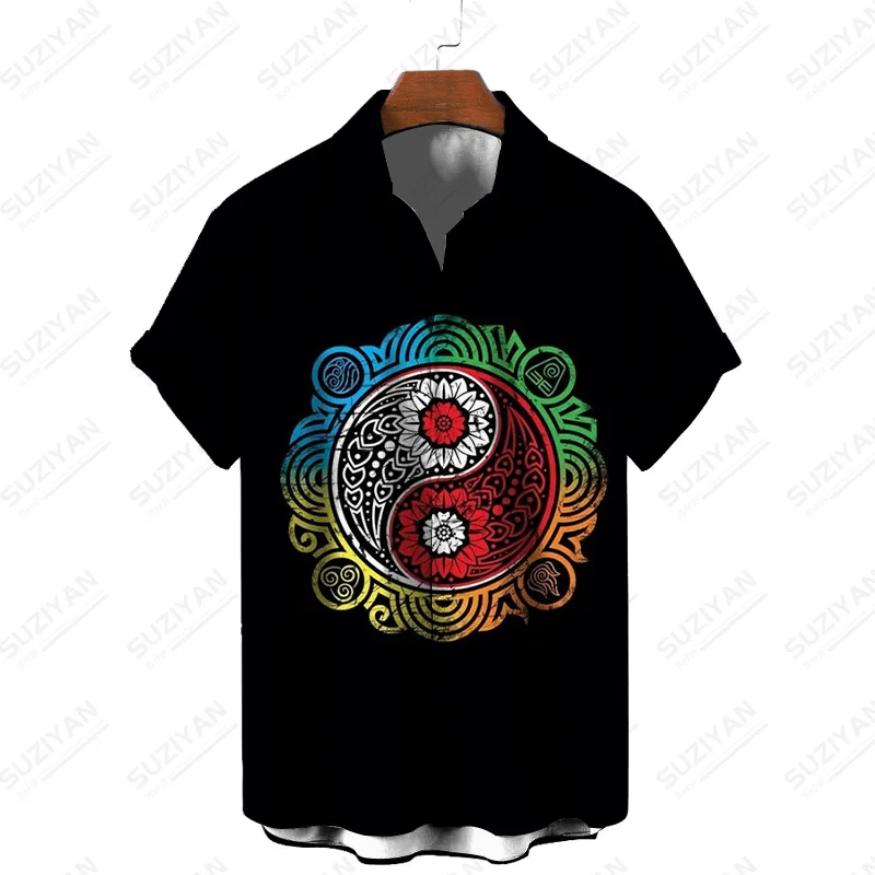 

Новое поступление, цветная полосатая рубашка в стиле Харадзюку с красивым узором, 18 + Свободная рубашка с принтом, гавайская Мужская классич...