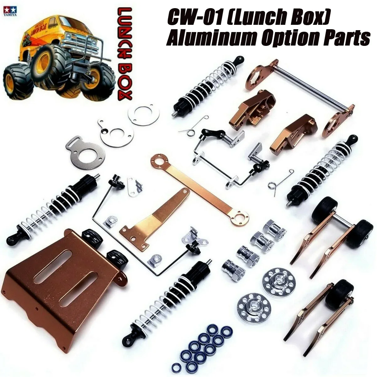 Aluminum Shock/Bumper/Wheelie Bar/Chassis Kit for Tamiya CW-01 Lunch Box Midnight Pumpkin RC Upgrade Parts