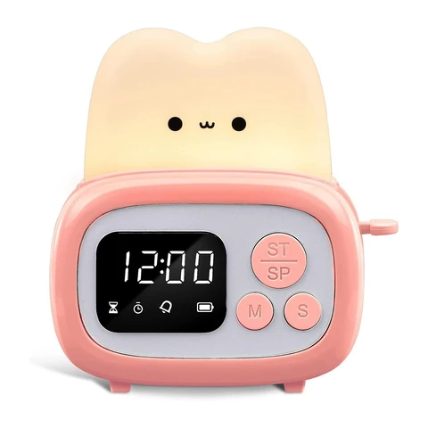 Тостерная лампа с таймером, Симпатичный ночник с инструментом управления временем и Настольные часы-будильник с цифровым таймером для детей розового цвета