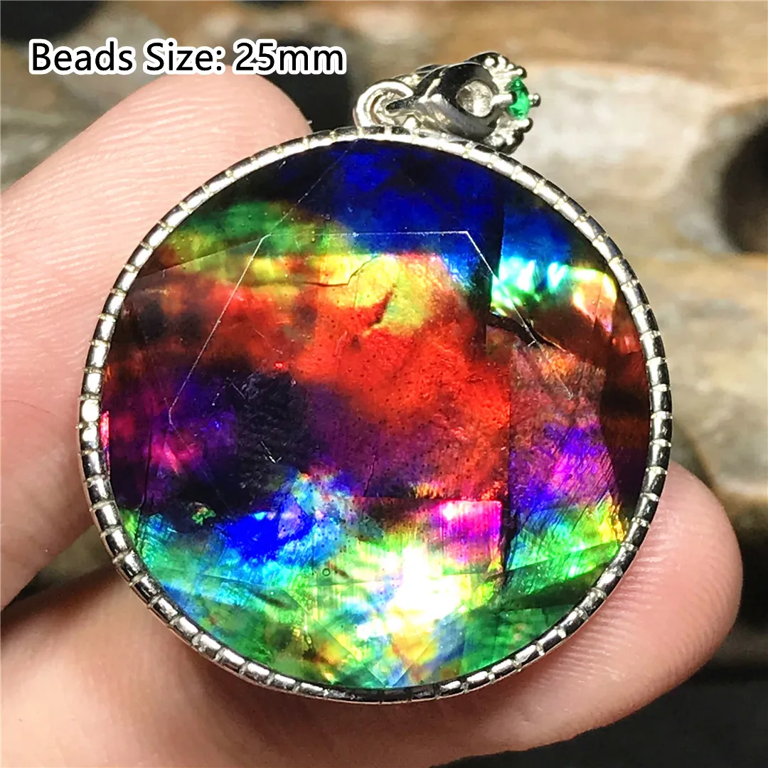 

25mm Natural Ammonite Ammolite Pendant Jewelry For Women Men Beauty Red Healing Luck Love Gift Round Crystal Beads Gemstone