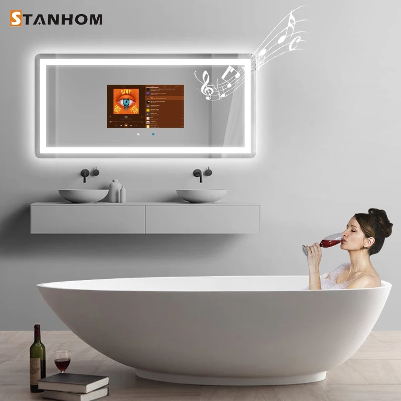 Фото Умное зеркало-телевизор STANHOM с сенсорным экраном, Wi-Fi, Android, сертификатами FCC, CE, RoHS для ванной комнаты и гостиных №3