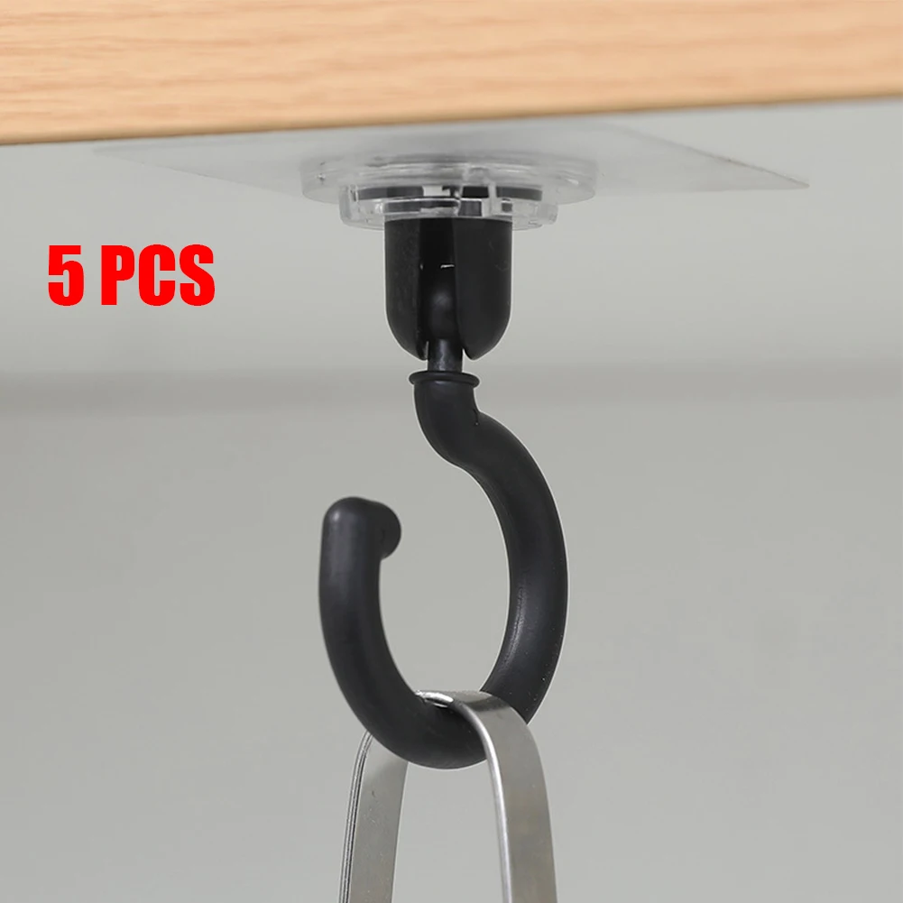 

5pcs Wall Hanging Hook Grey/White/Black ABS 360° Rotary 8.5*7.5*9cm For Kitchen Cabinet Cupboard Wardrobe Toilet